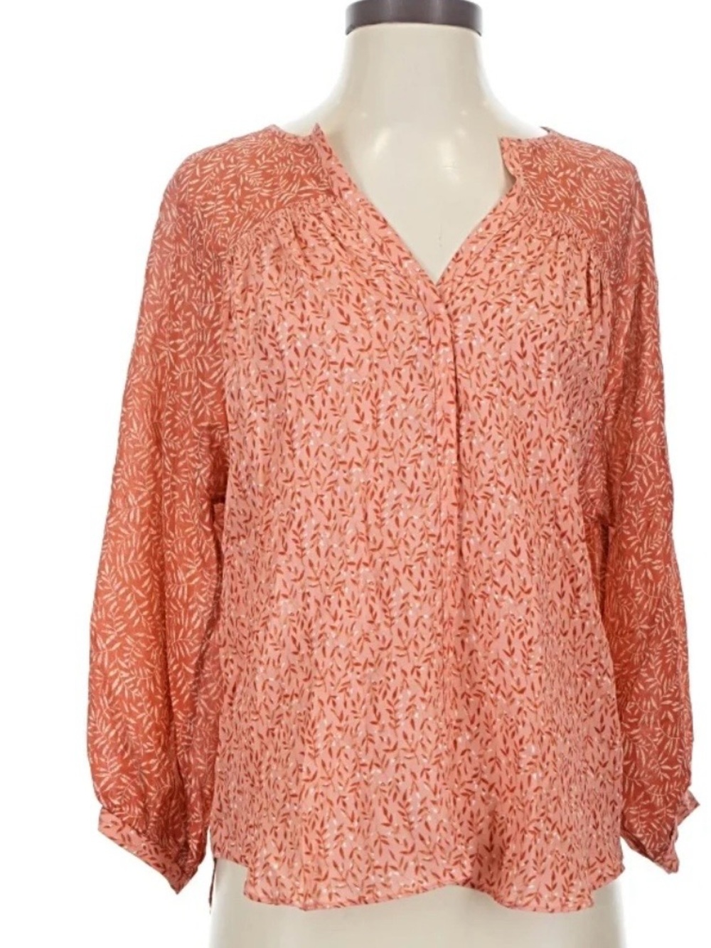 Joie Coral Printed Silk V-Neck Peasant Blouse